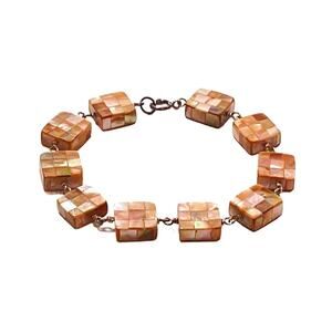 Vintage 925 Sterling Silver Mother of Pearl Mosaic Chunky Bracelet, 7" L